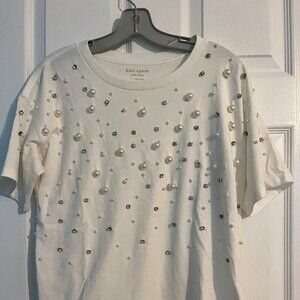 Kate Spade Embellished Tee w/ Rhinestones and Pearls
